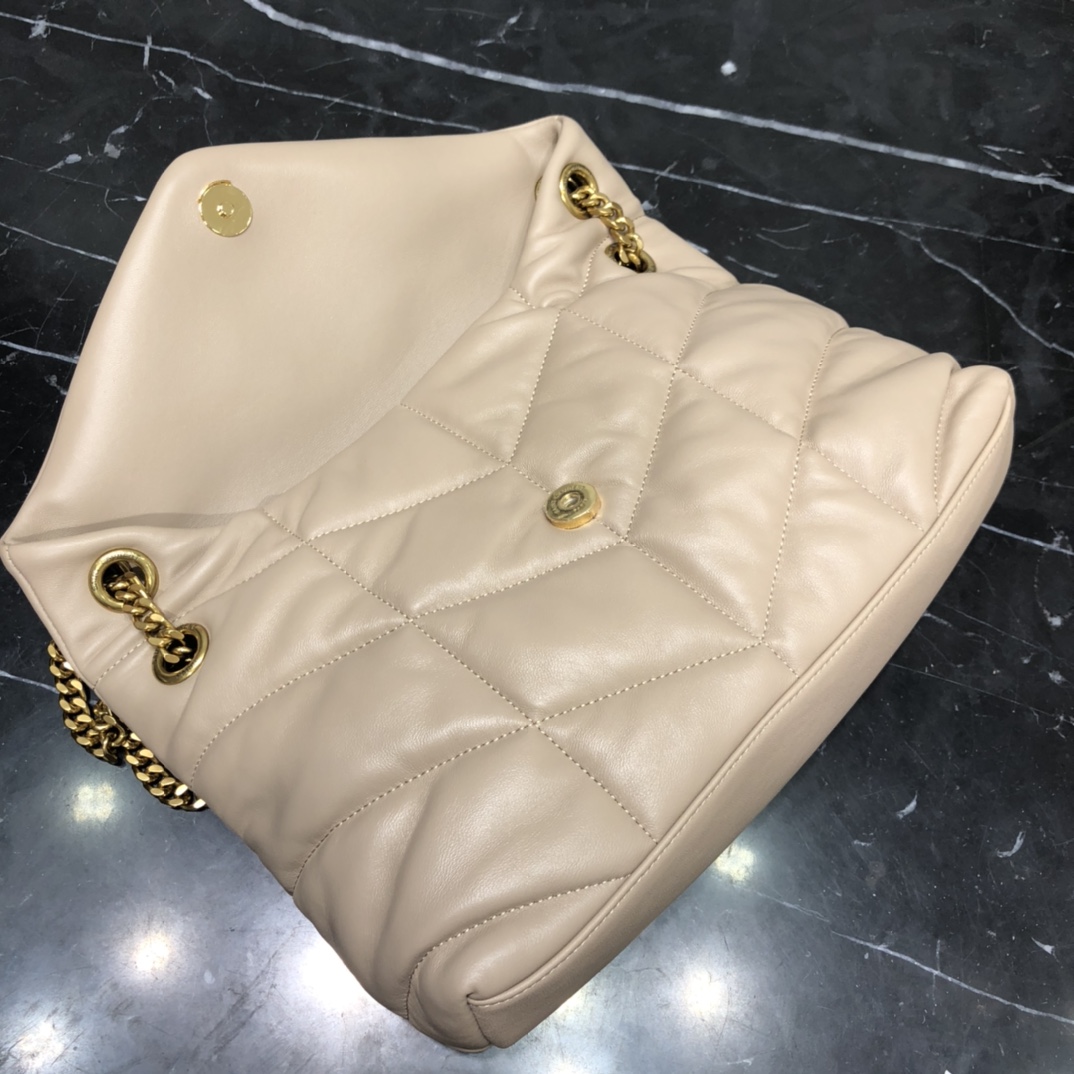 Saint Laurent Loulou Puffer Small Lambskin Shoulder Bag Handbag Dark Beige 577476 Gold